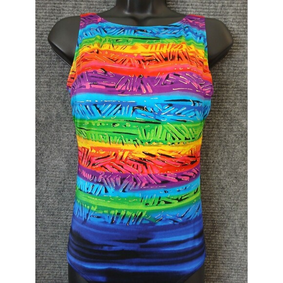Longitude Swimsuit Vintage 1 Piece Rainbow Multicolor Women's Size 10 90s Y2K - Picture 5 of 7